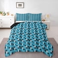 thumbnail image 1 of Feelyou Blue Square Abstract Queen Comforter Set, Pixel Grid Miners Bedding Set, 3pcs, 1 of 8