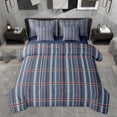 thumbnail image 1 of Feelyou Blue Square Plaid Bedding Comforter Set 7pcs, Vintage Abstract Queen Bedding Sets, 1 of 8