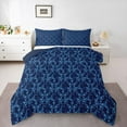 thumbnail image 1 of Feelyou Blue Tribal Damask Full Size Comforter Sets, Boho Gothic Ghost Bedding Sets, 3pcs, 1 of 8