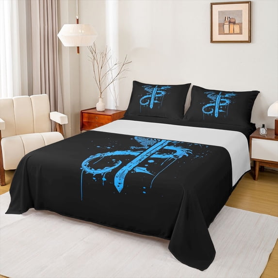Feelyou Blue Watercolor Dragon Queen Sheet Sets, Splash Graffiti Animal Flat Sheet, Teens Kids Boys Girls Queen Fitted Sheet, Microfiber Bedroom Decor, 4pcs