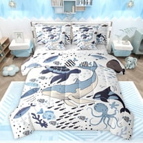 Feelyou Blue Whale Twin Bedding Sets 7pcs, Octopus Sea Animal Bedding Comforter Set