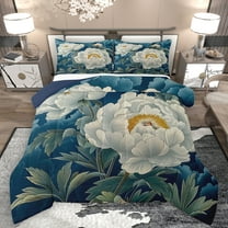 Feelyou Blue White Flower Bedding Comforter Set, Rustic Plant Botanical Twin Comforter Sets, Mandala Boho Style Reversible Bedding Set, Ultra Soft Bedroom Decor, 2pcs