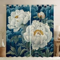 Feelyou Blue White Flower Black Out Curtains, Rustic Plant Botanical Curtains Pack of 2 (42x63 Each), Mandala Boho Style Bedroom Curtains, Curtains and Drapes Decor