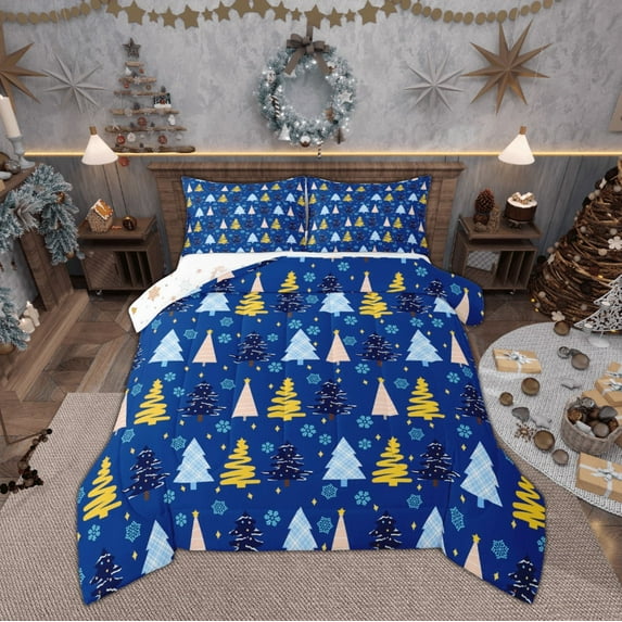 Feelyou Blue Xmas Tree Bedding Comforter Set, Merry Christmas Twin Comforter Sets, Princess Fairy Tale Reversible Bedding Set, Microfiber Bedroom Decor, 2 Pieces