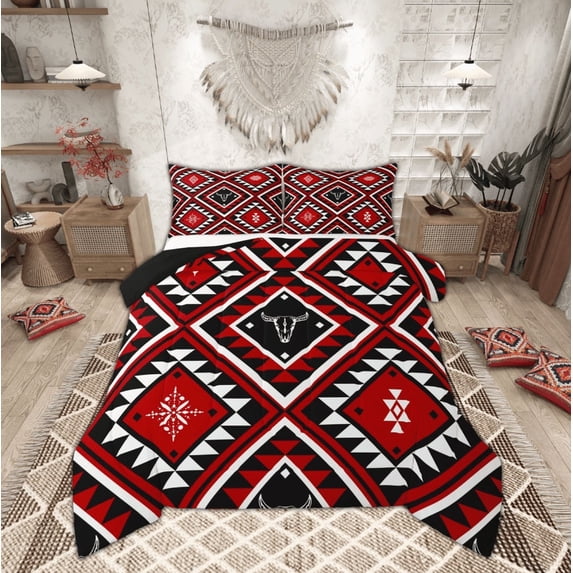 Feelyou Bohemian Aztec 01, Hippie Tribal Rustic Twin Comforter Sets, Red Western Abstract Reversible Bedding Set, Ultra Soft Home Decor,2 Pieces