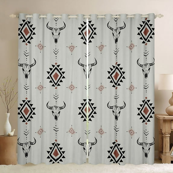 Feelyou Bohemian Aztec Curtains Pack of 2 (42x84 Each), Rustic Sheep Skeleton Curtains Blackout, Hippie Tribal Triangle Bedroom Curtains, Curtains and Drapes Room Decor