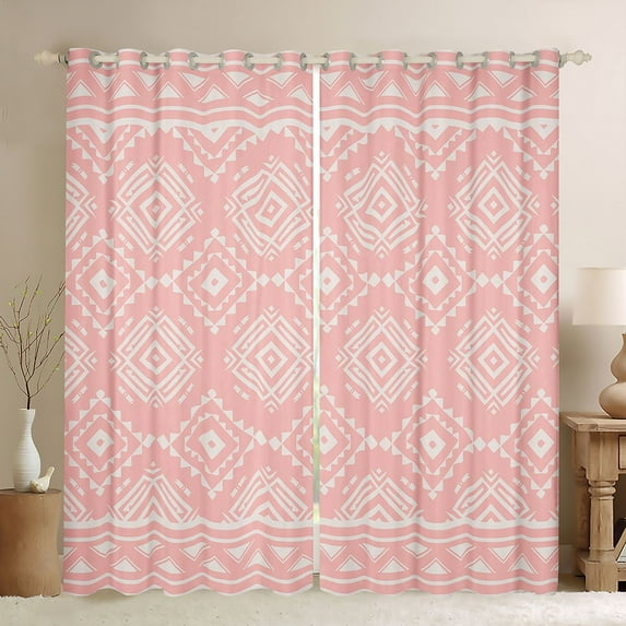 Feelyou Bohemian Aztec Women Black Out Curtains, Vintage Bohemian Mandala Curtains Pack of 2 (42x63 Each), Pink Triangle Square Bedroom Curtains, Living Room Curtains Decor