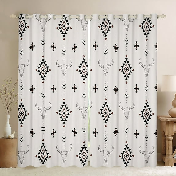 Feelyou Bohemian Aztec Women Blackout Curtains Set of 2 (52x84 Each), Rustic Sheep Skeleton Window Curtains, Vintage Triangle Square Curtains and Drapes, Blackout Curtains Bedroom Decor