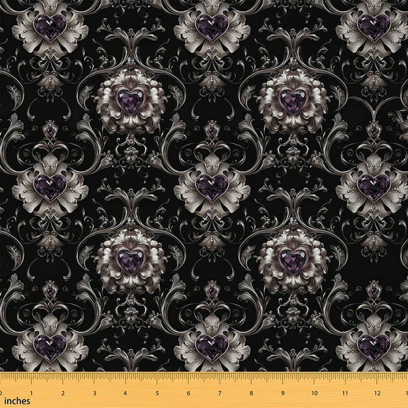 Feelyou Bohemian Damask Fabric by the Yard 1 Yard, Mandala Floral Room Decor Fabric by the Yard, Western Baroque Style Fabric for Sewing, Luxury Bedroom Decor