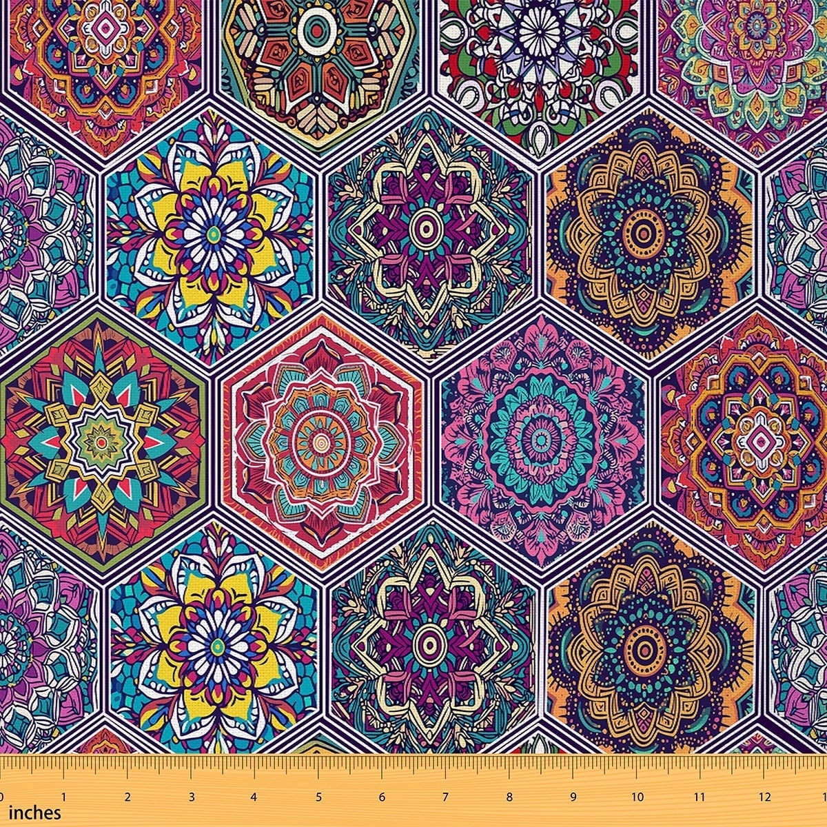Feelyou Bohemian Damask Fabric by the Yard 2 Yards, Hippie Mandala Home Decor Fabric by the Yard, Tribal Floral Flower Sewing Fabric, Luxury Bedroom Decor