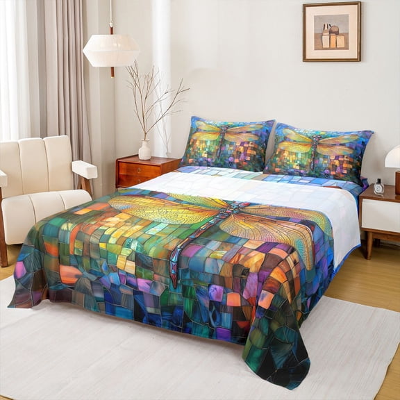 Feelyou Bohemian Dragonfly Kid Twin Sheet Sets, Hippie Rustic Animal Bedding, 3-Piece