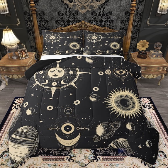 Feelyou Bohemian Sun Child Full Size Comforter Sets, Tribal Planet Moon Bedding Comforter Set, Mystic Vintage Fashion Reversible Bedding Sets, Lightweight Room Decor, 3 Pieces