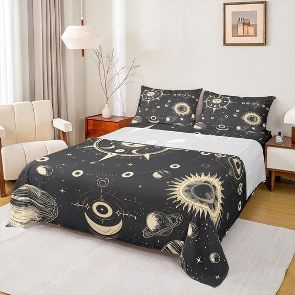 Feelyou Bohemian Sun Child Full Size Sheets, Tribal Planet Moon Bed Sheets, Mystic Vintage Fashion Sheet Sets, Lightweight Room Decor, 4 Pieces