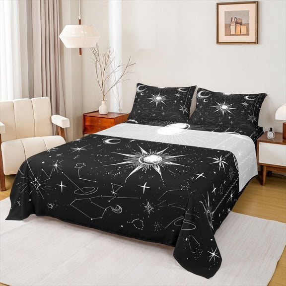 Feelyou Bohemian Sun Child Twin Sheet Sets, Tribal Astrology Moon Twin Fitted Sheet, Mystic Mandala Style Flat Sheet, Breathable Home Decor, 3pcs