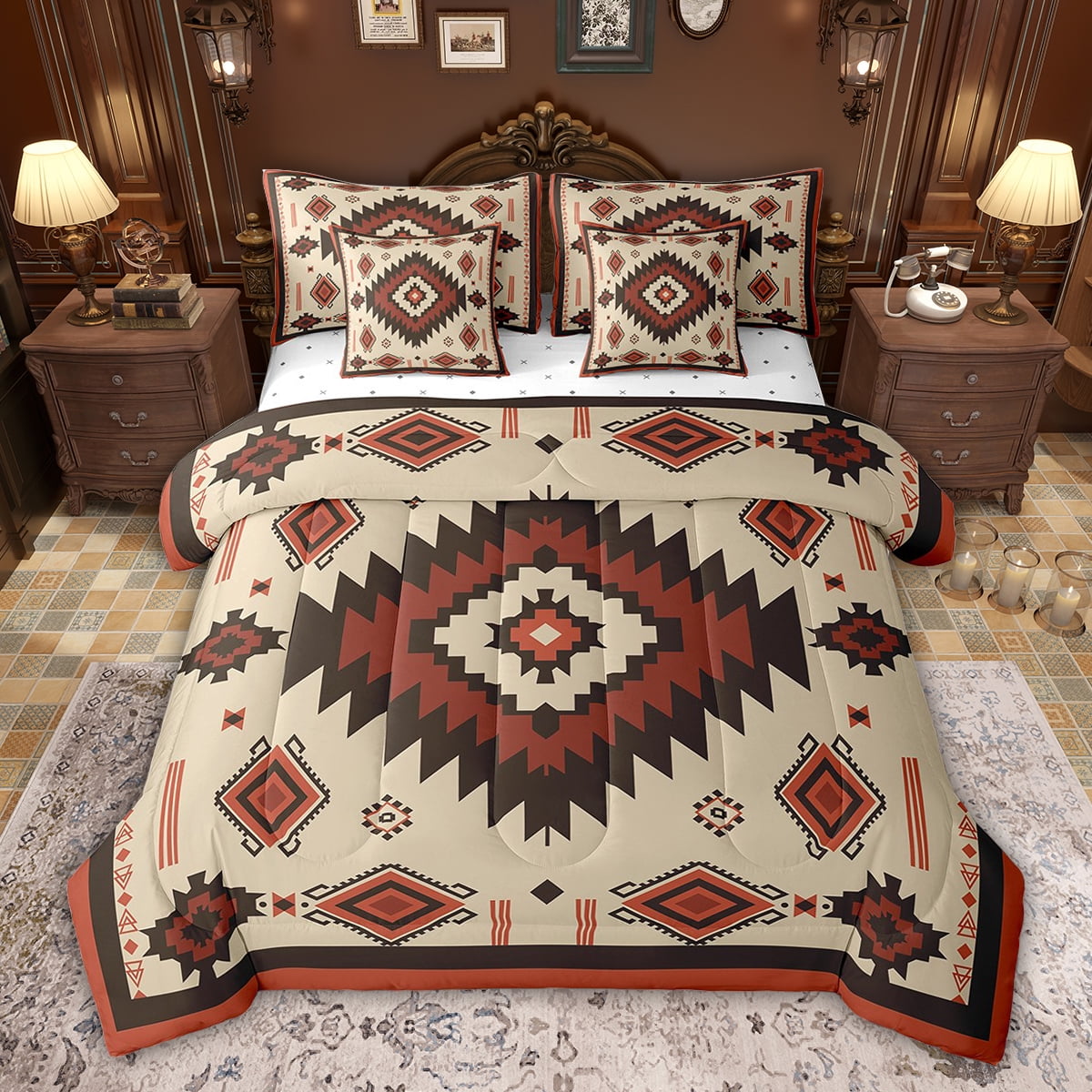 Feelyou Boho Aztec Triangle Bedding Comforter Set 7pcs for Men, Wheat ...