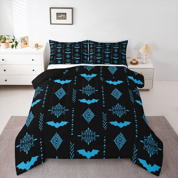Feelyou Boho Bat Queen Comforter Set, Damask Aztec Triangle Bedding Comforter Set, 3pcs