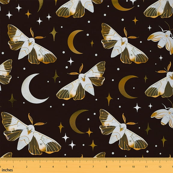 Feelyou Boho Butterfly Kids Fabric by the Yard 1 Yard, Cartoon Moon Stars Print Room Decor Fabric by the Yard, Hippie Moth Animal Fabric for Sewing, Luxury Bedroom Decor