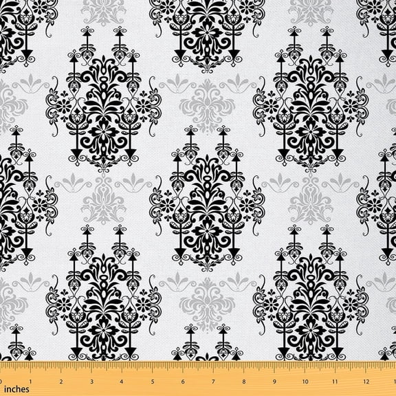 Feelyou Boho Damask Adult Fabric by the Yard 2 Yards, White Black Sewing Fabric, Tribal Hippie Mandala Home Decor Fabric by the Yard, Luxury Bedroom Decor