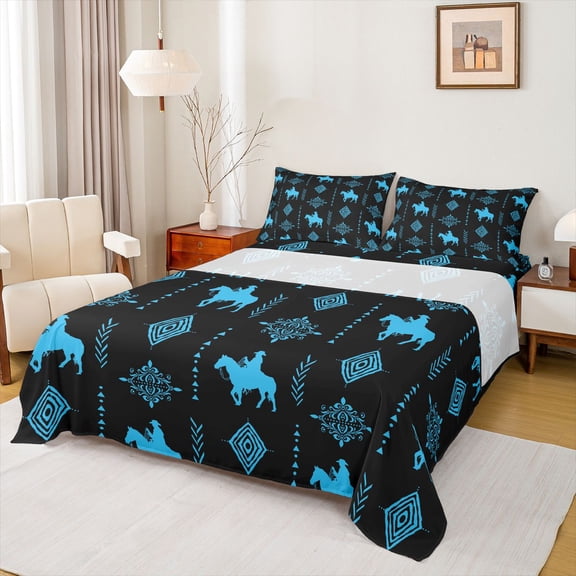 Feelyou Boho Damask Aztec Twin Sheet Sets, Rustic Farmhouse Cowboy Bedding, 3 Pieces