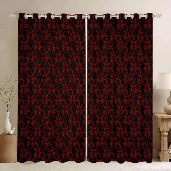 Feelyou Boho Damask Black Out Curtains, Black Red Ghost Curtains Pack of 2 (42x63 Each)
