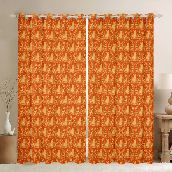 Feelyou Boho Damask Black Out Curtains, Orange Cat Kitten Curtains Pack of 2 (42x63 Each)