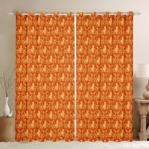 Feelyou Boho Damask Black Out Curtains, Orange Cat Kitten Curtains Pack of 2 (42x63 Each)