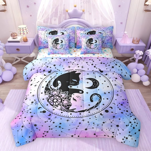 Feelyou Boho Damask Flower Bedding Comforter Set 7pcs, Constellation King Bedding Sets