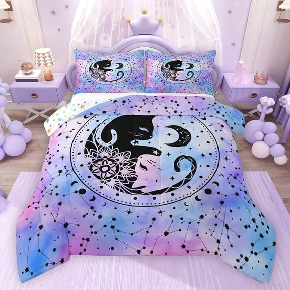 Feelyou Boho Damask Flower Twin Comforter Sets, Mystic Constellation Bedding Set, 2-Piece