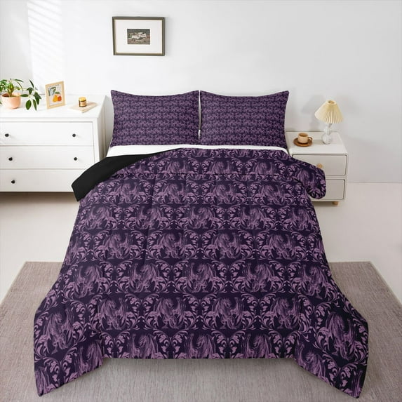 Feelyou Boho Damask Teen Twin Comforter Sets, Purple Magic Dragon Bedding Set, 2pcs