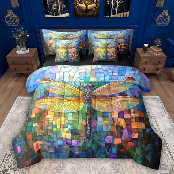 Feelyou Boho Dragonfly Bedding Comforter Set 7pcs, Hippie Rustic Animal Queen Bedding Sets