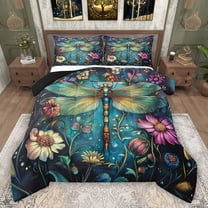 Feelyou Boho Dragonfly Kid Twin Comforter Sets, Groovy Daisy Floral Bedding Set, 2-Piece