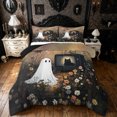 thumbnail image 1 of Feelyou Boho Floral Ghost Queen Comforter Set, Spooky Retro TV Black Cat Comforter Sets Queen, Cream Black, Black Reversible, 3 Pieces, 1 Comforter and 2 Pillowcases, 1 of 7