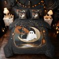 thumbnail image 1 of Feelyou Boho Ghost Cat Twin Bedding, Spooky Halloween Moon Starry Sky Bedding Comforter Set, Black Orange, Black Reversible, 7pcs, 1 of 7