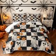 thumbnail image 1 of Feelyou Boho Ghost Floral Twin Quilt Set, Halloween Checkerboard Twin Coverlet Set, Cream, 2 Pieces, 1 Comforter and 1 Pillowcase, 1 of 7