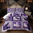 thumbnail image 1 of Feelyou Boho Ghost Raven Quilt Full, Spooky Pumpkin Black Cat Full Bedspread Sets, Purple White, 3 Pieces, 1 Comforter and 2 Pillowcases, 1 of 7