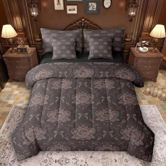 Feelyou Boho Mandala Damask Comforter Set 7pcs, Flower Bowknot Women Queen Bedding Sets