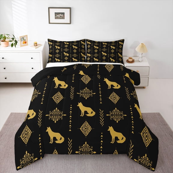Feelyou Boho Mandala Damask Full Size Comforter Sets, Jungle Fox Animal Bedding Sets, 3pcs