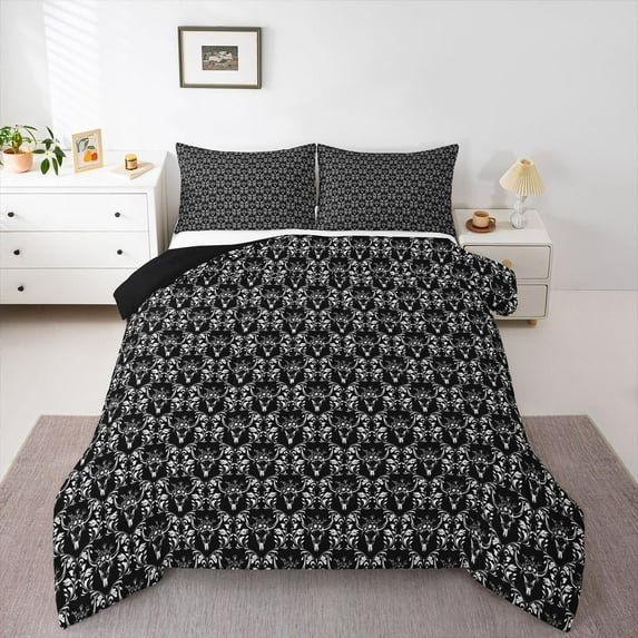 Feelyou Boho Mandala Damask Full Size Comforter Sets, Sheep Skeleton Bedding Sets, 3pcs
