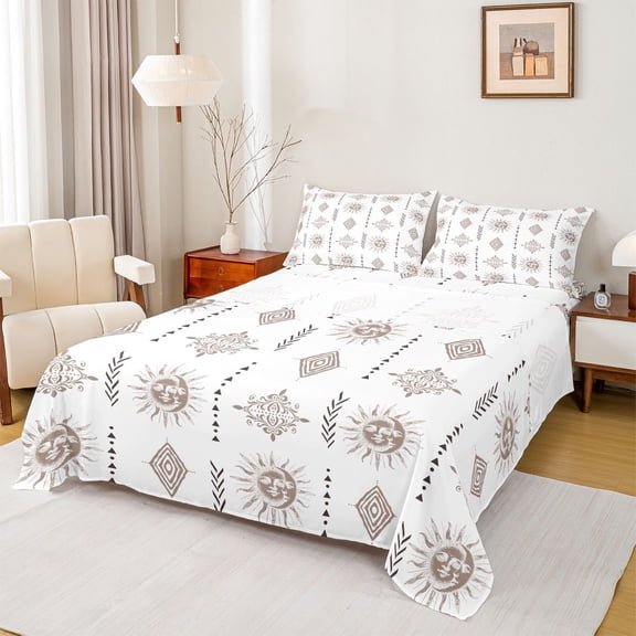 Feelyou Boho Mandala Damask Full Size Sheets, Magic Moon Galaxy Bed Sheets, 4 Pieces