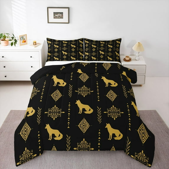Feelyou Boho Mandala Damask Twin Comforter Sets, Jungle Fox Animal Bedding Set, 2 Pieces