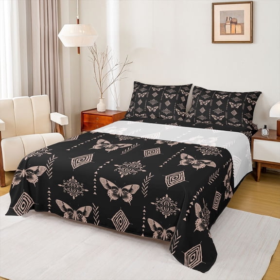 Feelyou Boho Mandala Damask Twin Sheet Sets, Magic Butterfly Animal Bedding, 3pcs