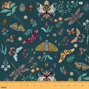 Feelyou Boho Moth Butterfly Fabric by the Yard 1 Yard, Wild Insect Animal Home Decor Fabric by the Yard, Blossoms Leaves Sewing Fabric, Microfiber Bedroom Decor