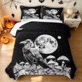 thumbnail image 1 of Feelyou Boho Raven Mushroom Twin Quilt Set, Spooky Moon Sky Twin Coverlet Set, Black White, 2 Pieces, 1 Comforter and 1 Pillowcase, 1 of 7