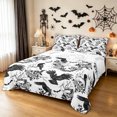 thumbnail image 1 of Feelyou Boho Raven Rose Bed Sheets, Spooky Skull Bat Full Size Sheets, Black White, 4pcs, 1 Flat Sheet, 1 Fitted Sheet and 2 Pillowcases, 1 of 5