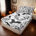 thumbnail image 1 of Feelyou Boho Raven Rose Zipper Twin Comforter Sets with Fitted Sheet and 2 Pillowcases, Spooky Skull Bat Zipper Bedding Set, Black White, Halloween Reversible, 4pcs, 1 of 7