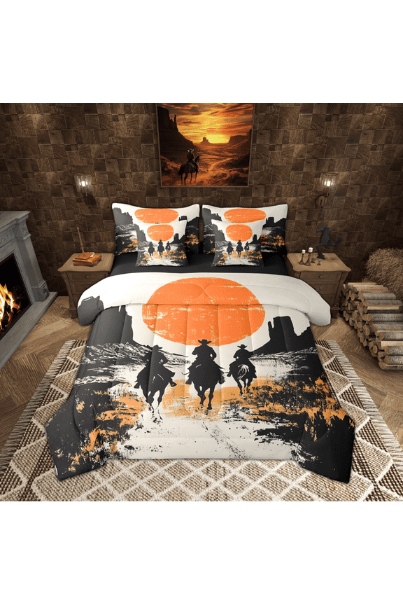 Boho Rustic Farmhouse Bedding Comforter Set 7-Piece, Western Cowgirl Cowboy King Bedding Sets, Southwestern Reversible Bed Sheets, Lightweight Room Decor