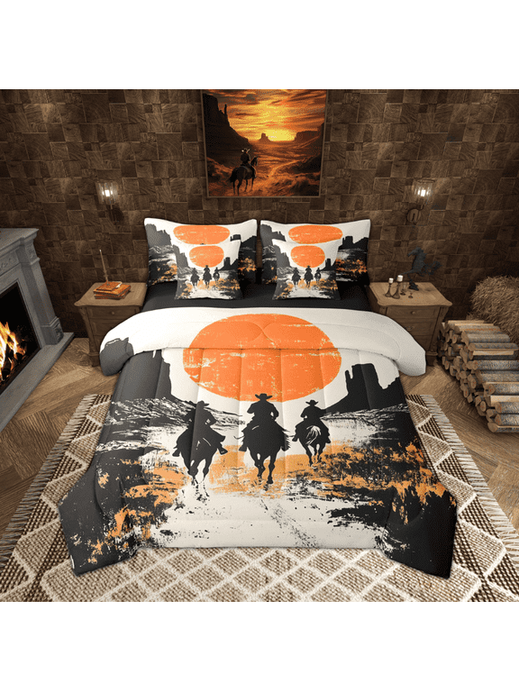 Boho Rustic Farmhouse Twin Bedding Sets 7-Piece, Western Cowgirl Cowboy Bedding Comforter Set, Southwestern Reversible Sheet Sets, Lightweight Room Decor