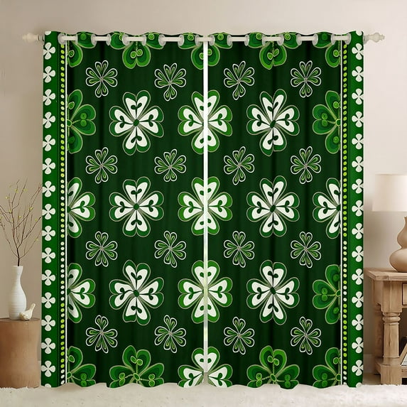 Feelyou Boho Shamrock Black Out Curtains, Vintage Holiday Curtains Pack of 2 (42x63 Each)
