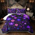 thumbnail image 1 of Feelyou Boho Skull Flower Quilt Full, Spooky Bat Star Full Bedspread Sets, Purple, 3pcs, 1 Comforter and 2 Pillowcases, 1 of 7