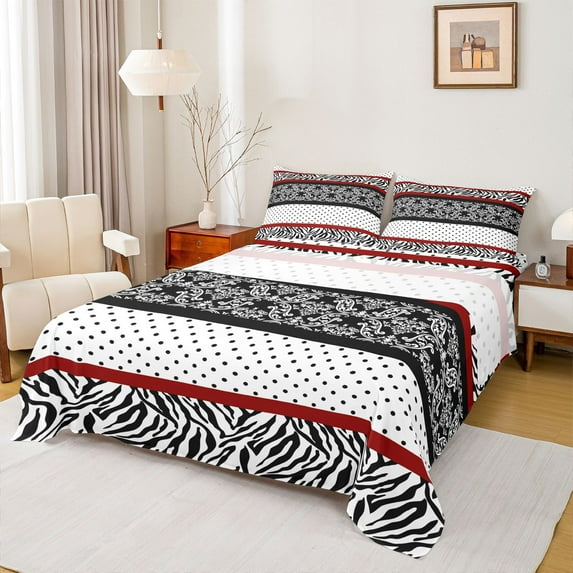 Feelyou Boho Western Damask Bed Sheets, Modern Abstract Ombre King Sheets, Hippie Paisley Print Sheet Set, Breathable Home Decor, 4 Pieces